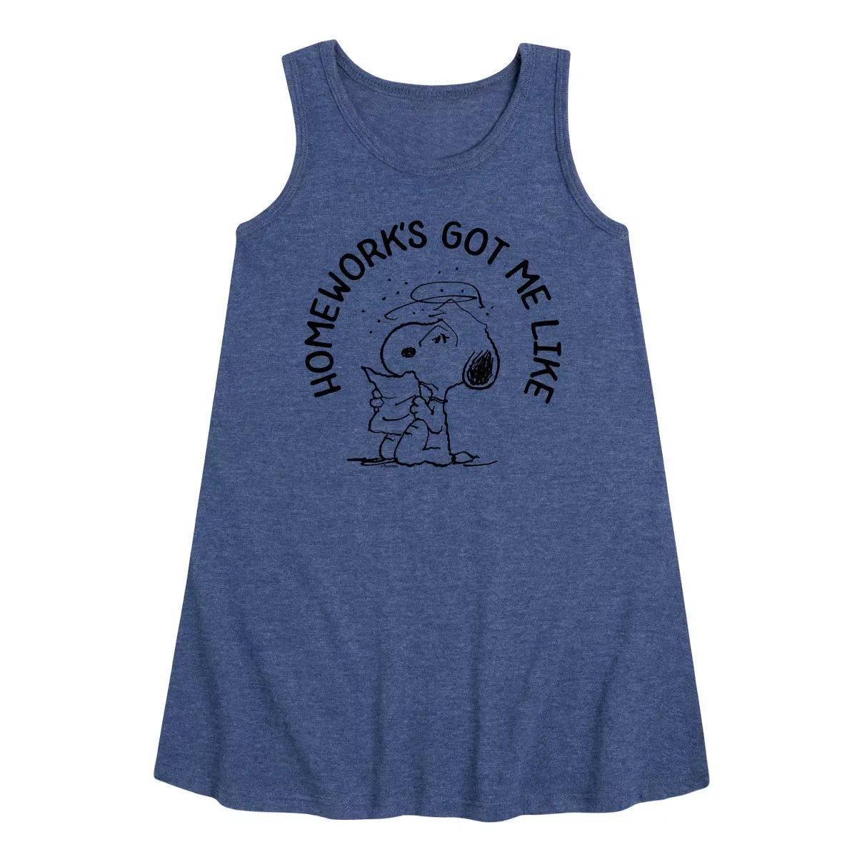 Детское платье-трапеция без рукавов Homework Got Me Like Peanuts, Heather Navy
