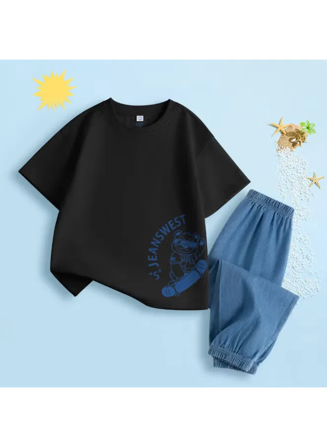 Jeanswest Комплект для мальчиков с коротким рукавом и длинными брюками, черный — фото 2