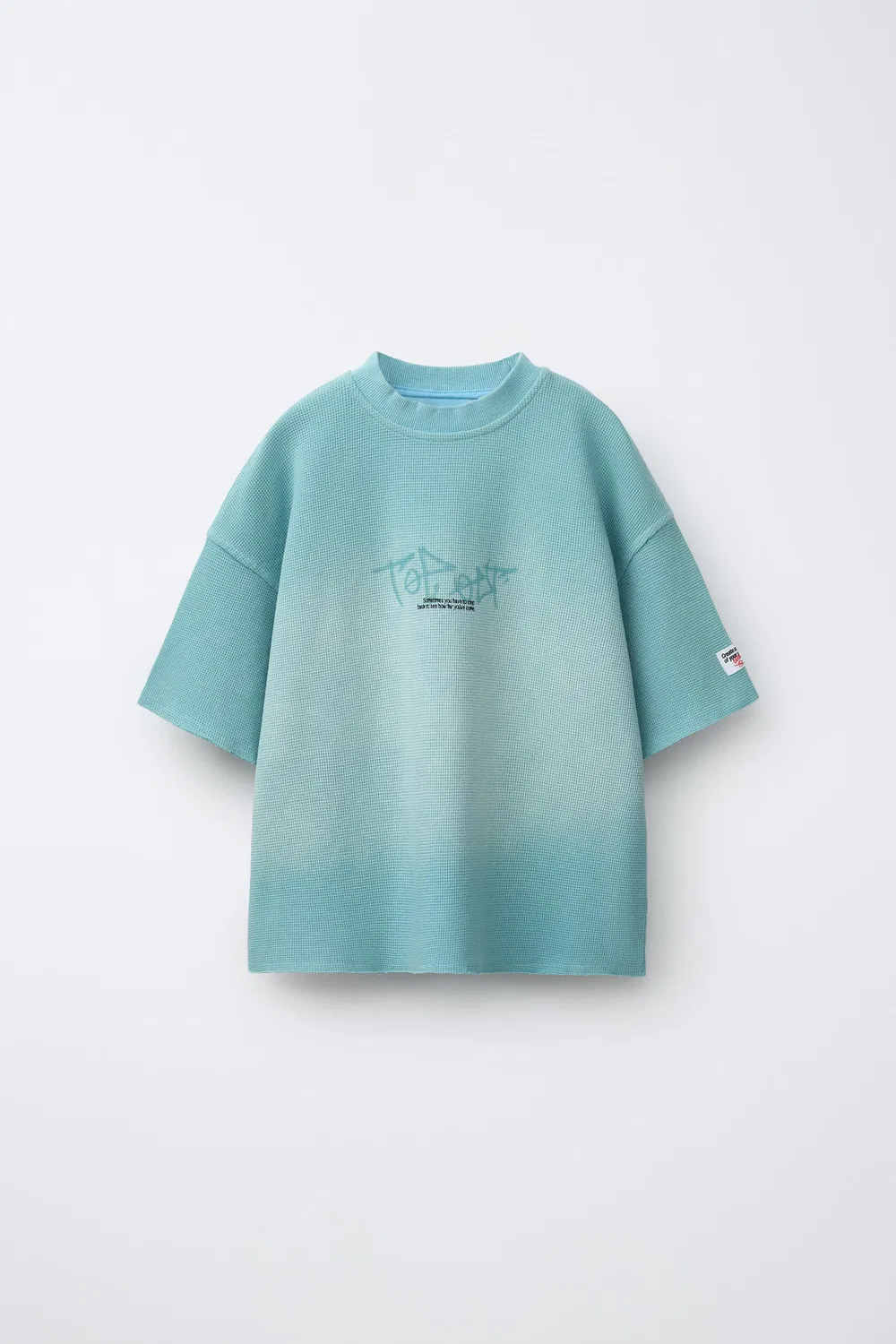 Футболка из вафельной вязки с принтом граффити ZARA, Sky Blue