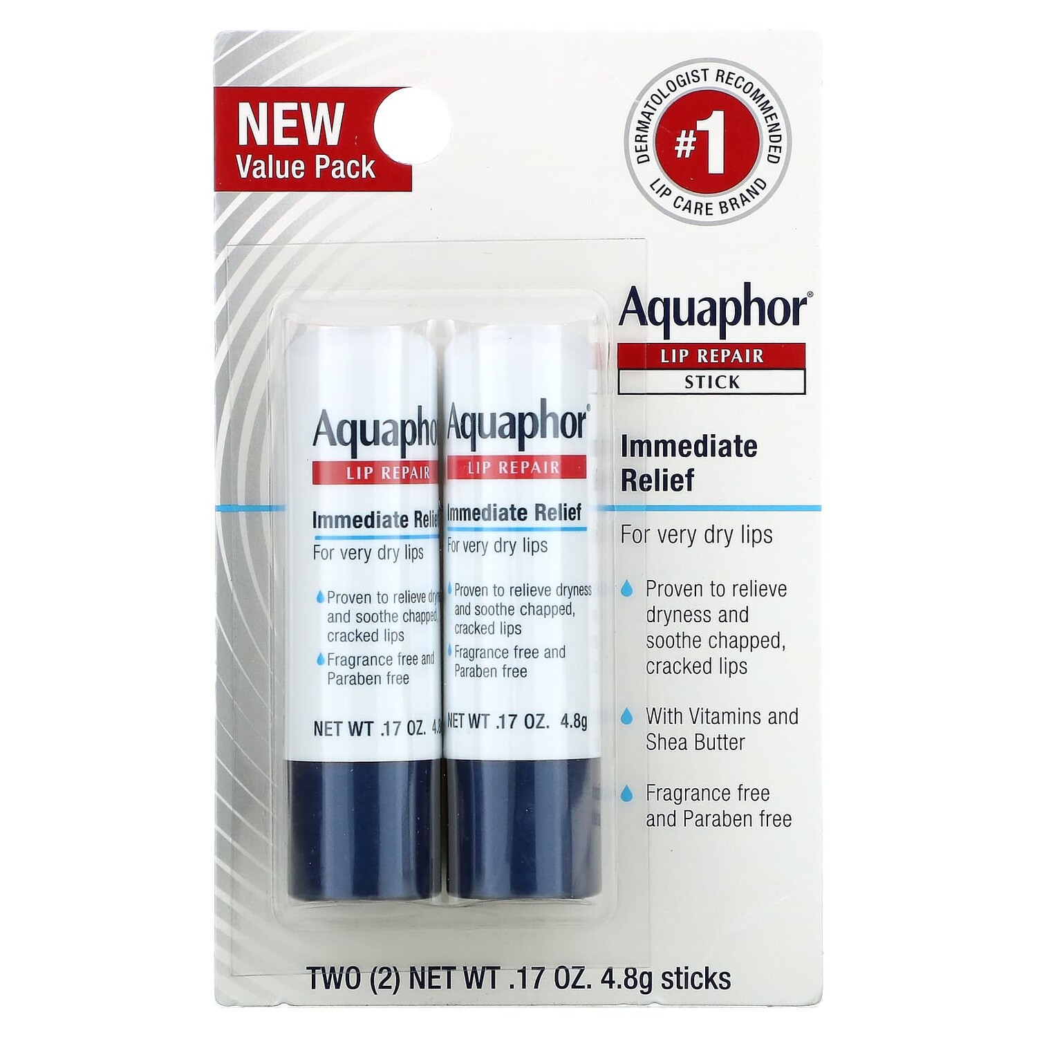 Lip Repair Stick, Немедленное облегчение, 2 палочки, 0,17 унции (4,8 г) Aquaphor — фото 3