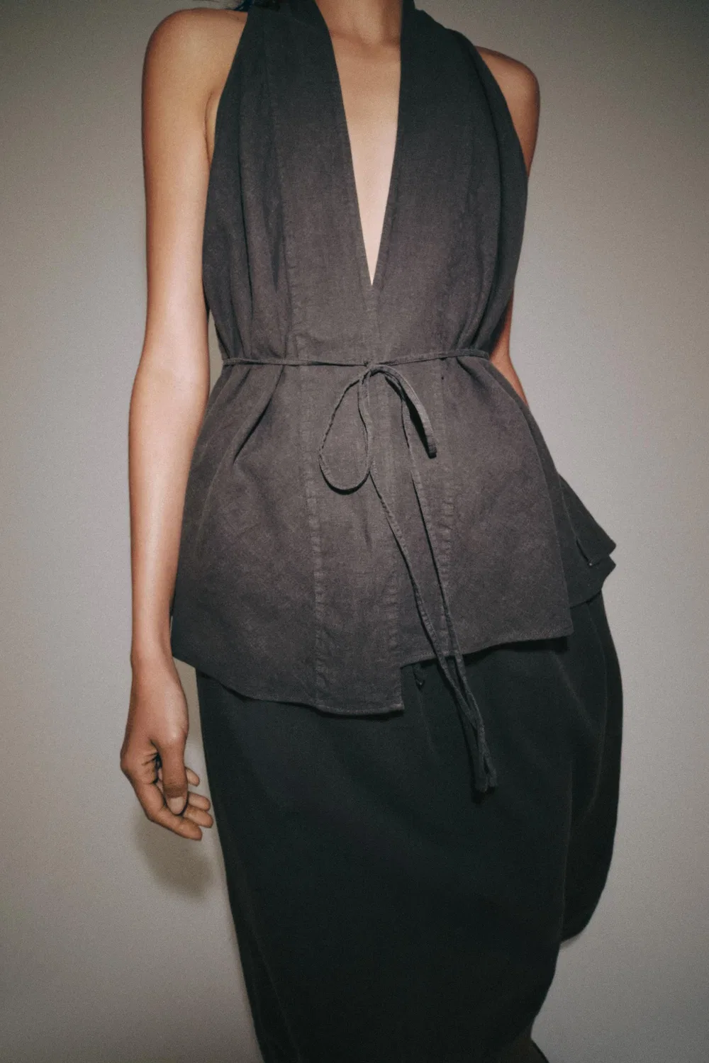 Топ-накидка из льняной смеси от ZW COLLECTION ZARA, Anthracite grey — фото 4