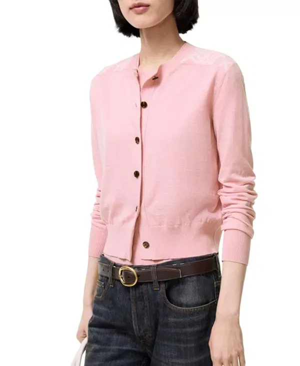 Женский кардиган из шерсти и шелка с принтом Check Panel Wool Silk Cardigan Burberry, Begonia Pink