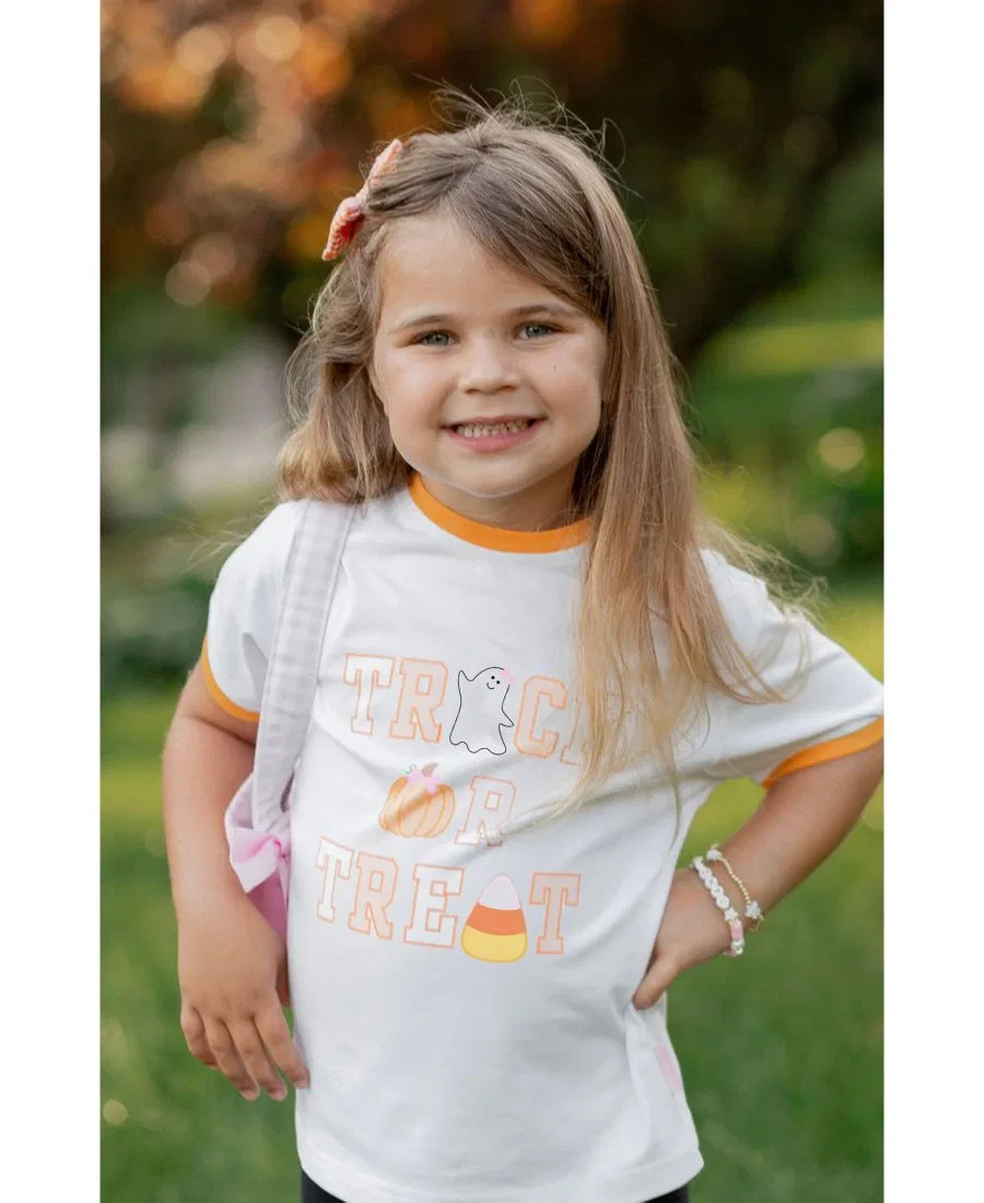 Футболка с принтом Trick-or-Treat с бантом Bits & Bows, Orange White — фото 2
