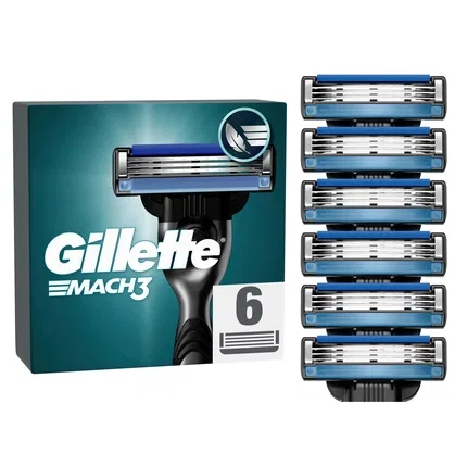 Сменные лезвия для бритвы Gillette Mach3, Blue/Black, 6 шт.