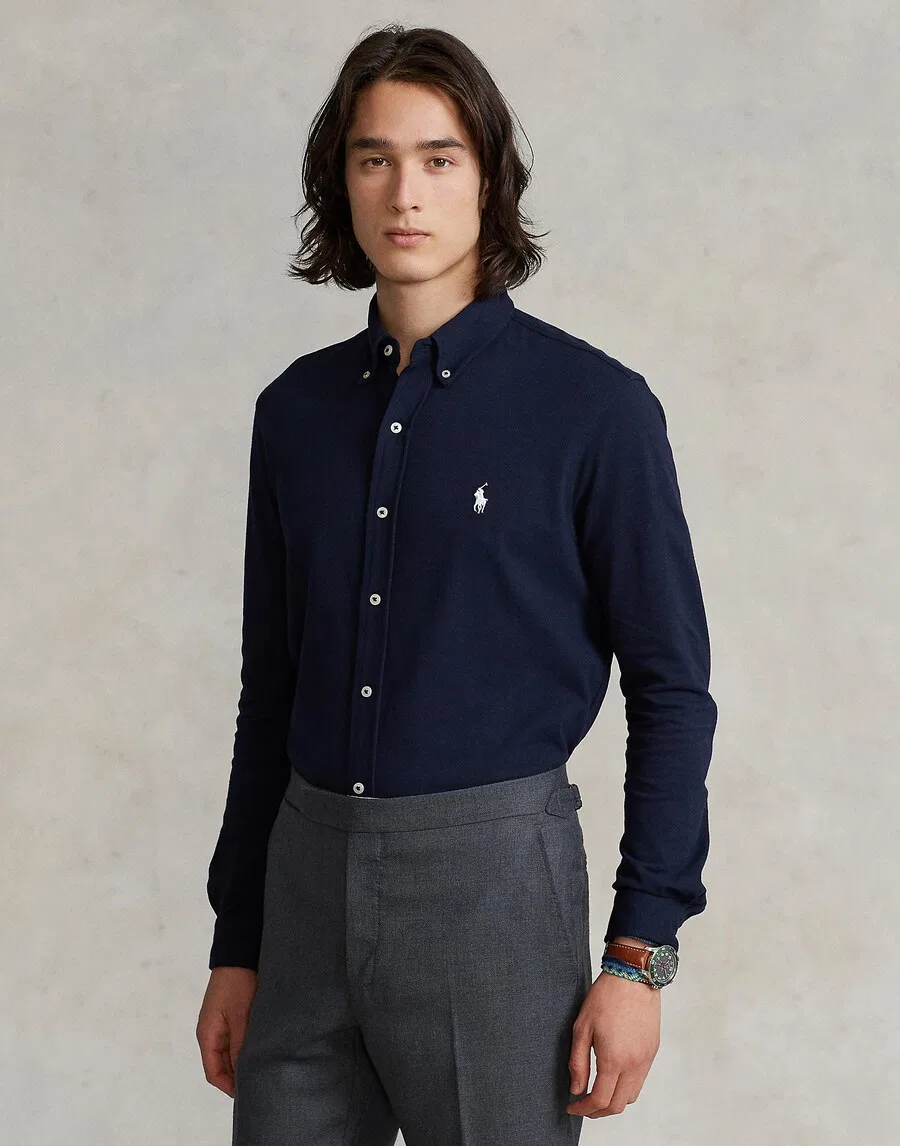 Рубашка Polo Ralph Lauren прямого кроя на пуговицах, темно-синяя — фото 3
