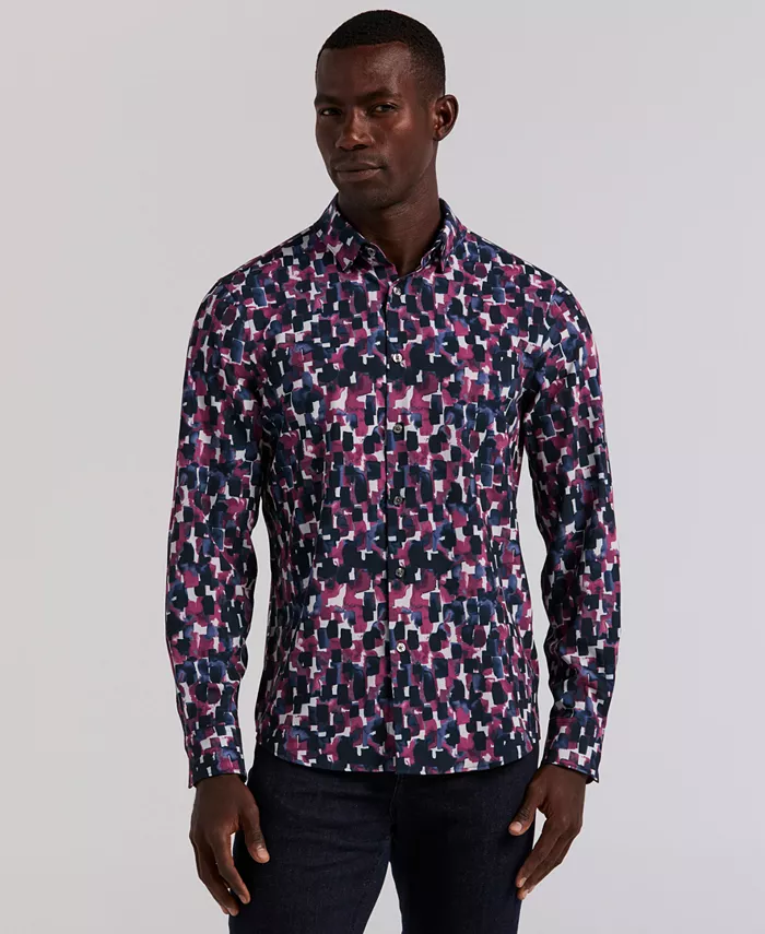 

Мужская облегающая рубашка с длинным рукавом Perry Ellis, мультиколор