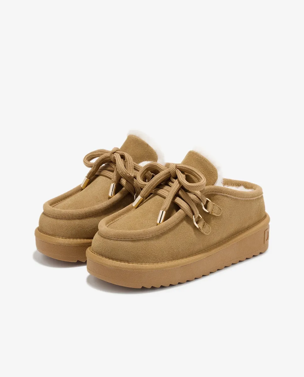 Женские сабо из кожи с меховой подкладкой Nordic clog D.Franklin, коричневый — фото 2