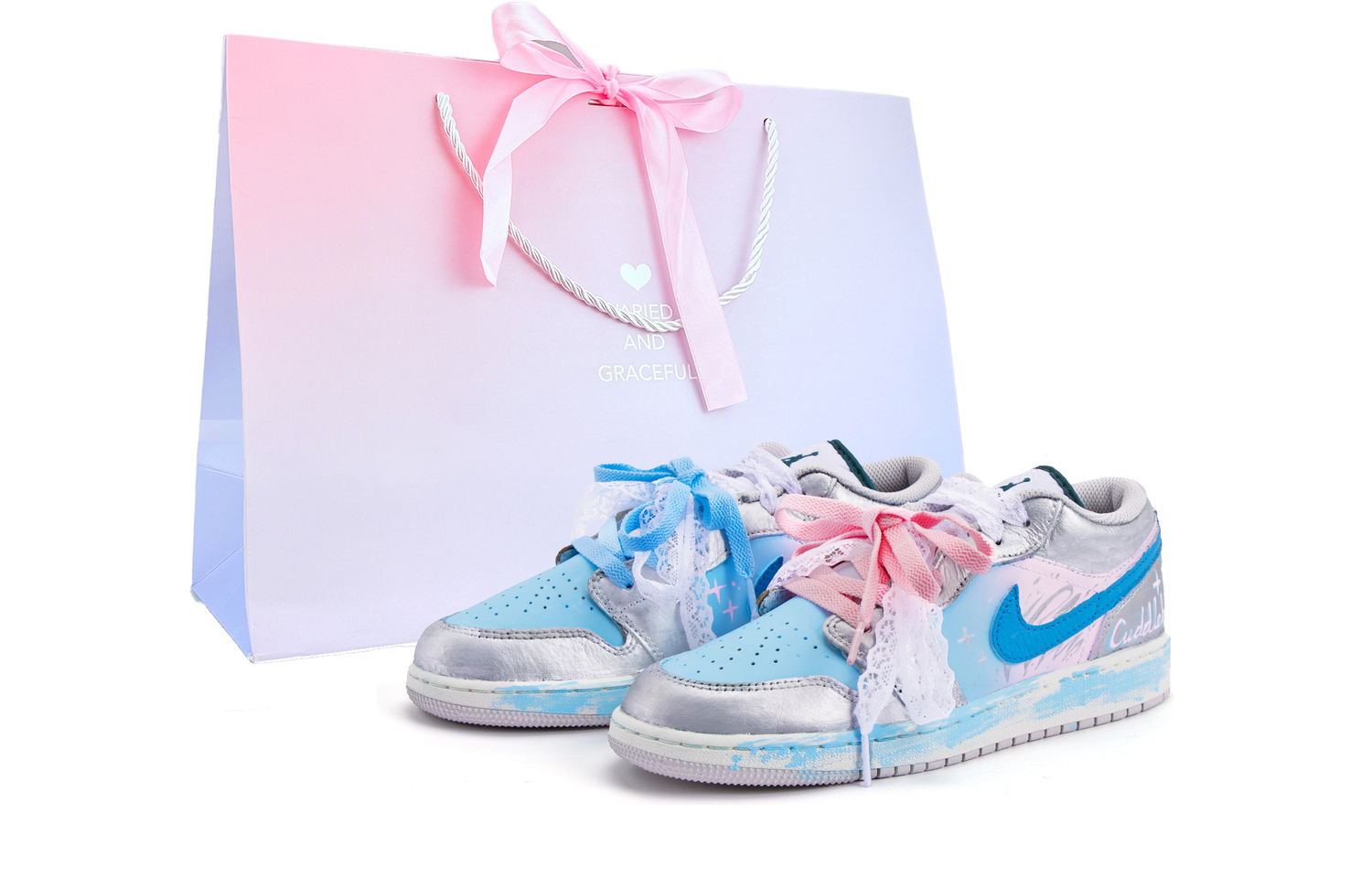 

Air 1 Stars Gummies Кожаные, нескользящие, амортизирующие, износостойкие, низкие кроссовки Jordan, синий серебро