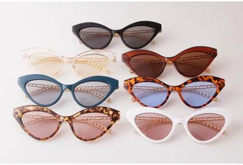 

Винтажные модные солнцезащитные очки «кошачий глаз» для женщин, ретро-очки с синими линзами, женские солнцезащитные очки без цепочки MTZJH, C2 Champagne Lens