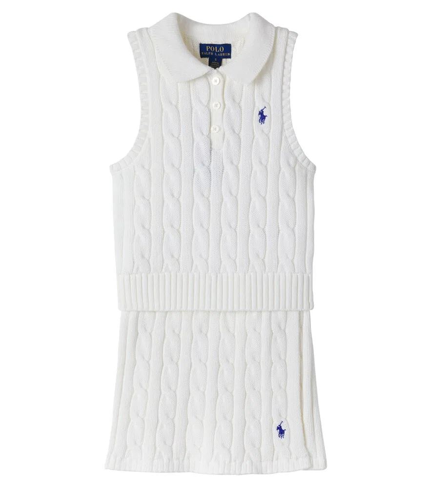 Комплект из хлопкового топа и юбки крупной вязки Polo Ralph Lauren Kids, белый