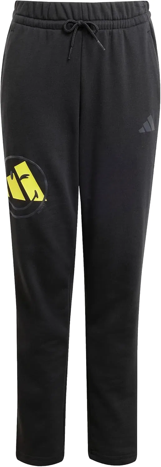 Детские спортивные штаны Adidas Originals Smiley World, черный/ярко-желтый — фото 2