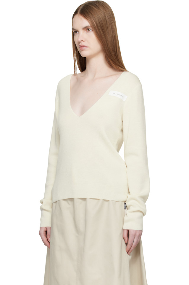 Шерстяной свитер с V-образным вырезом Mm6 Maison Margiela, Off-White — фото 4