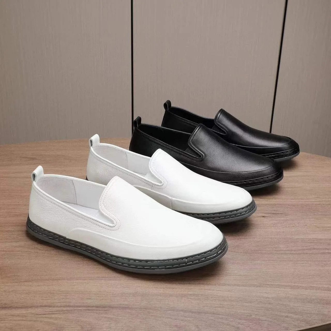 

Мужские слипоны Классические легкие кроссовки из натуральной коровьей кожи Повседневная обувь Mengchengying, белый