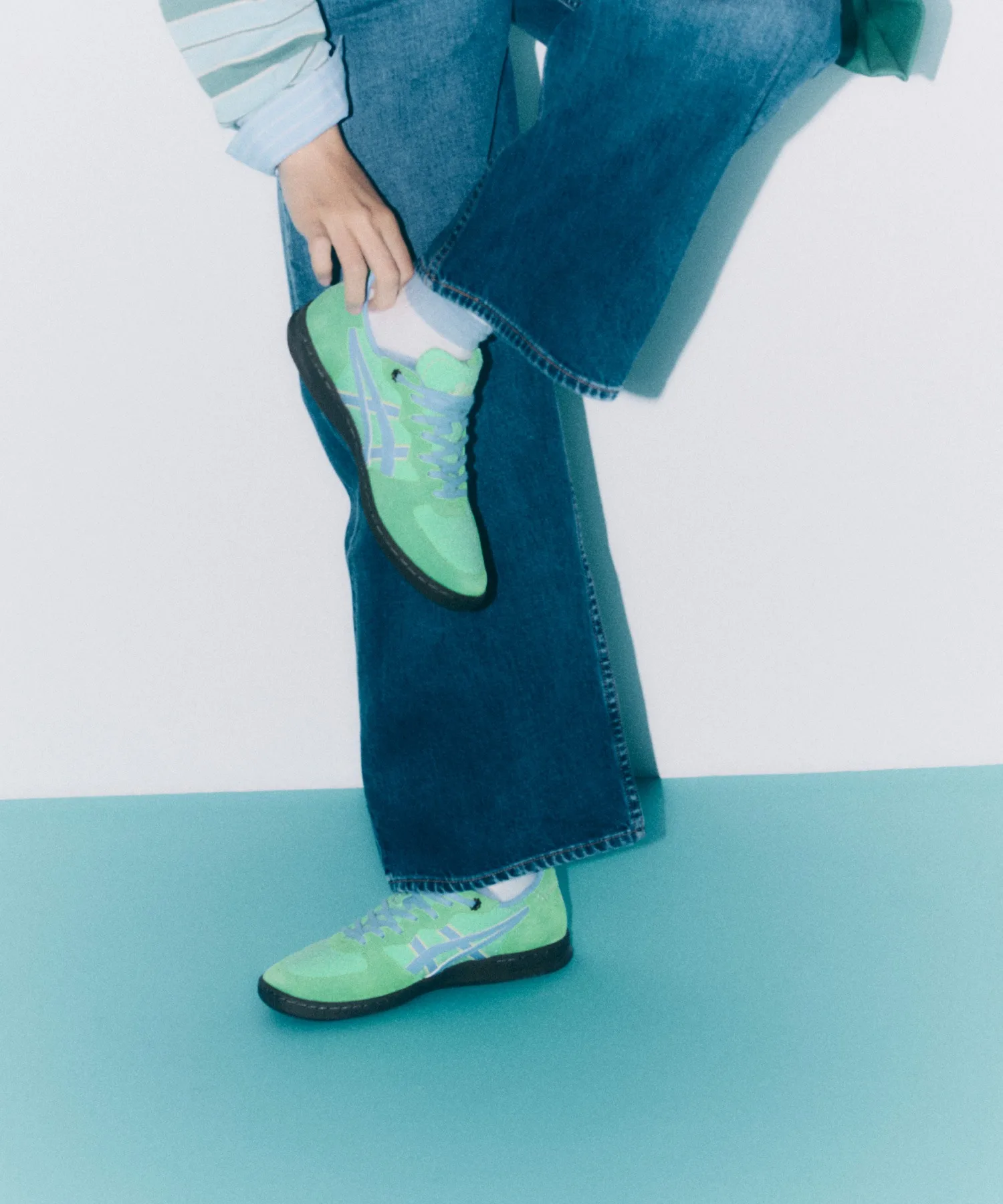 Унисекс кроссовки из натуральной кожи ASICS SKYHAND OG зелёные