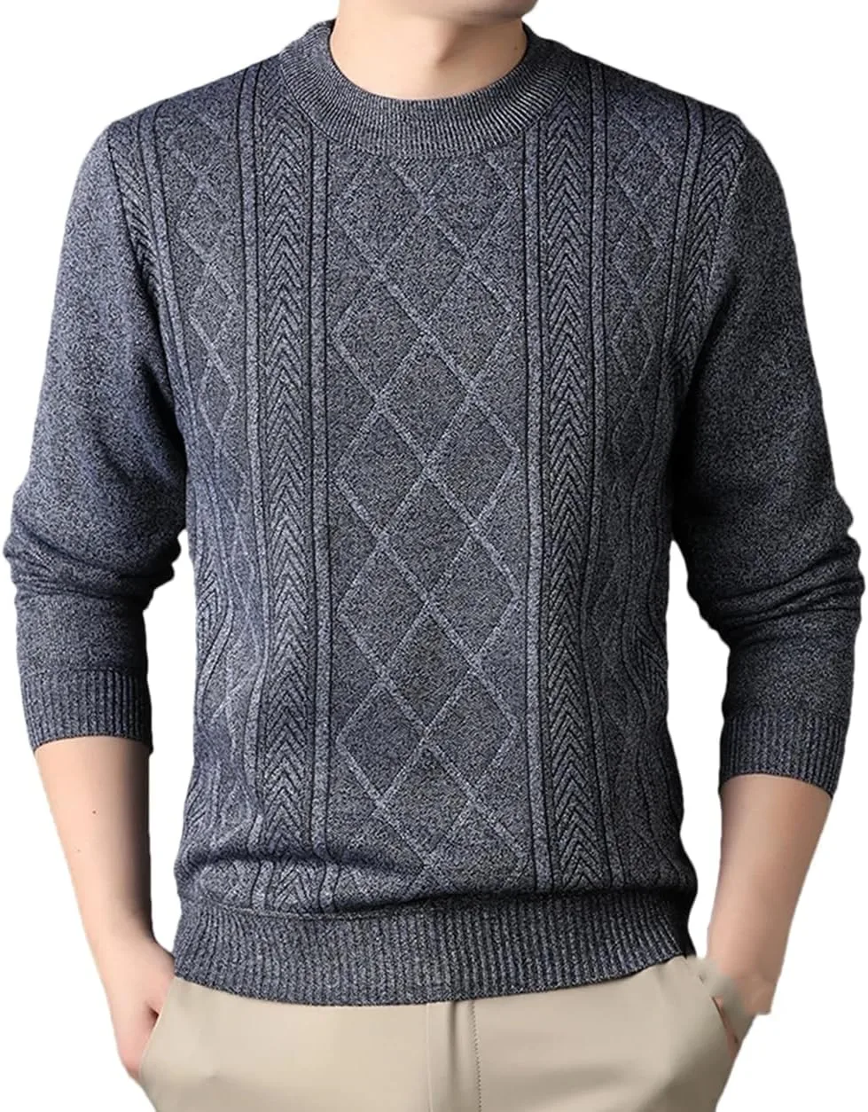 

Мужской однотонный свитер с круглым вырезом