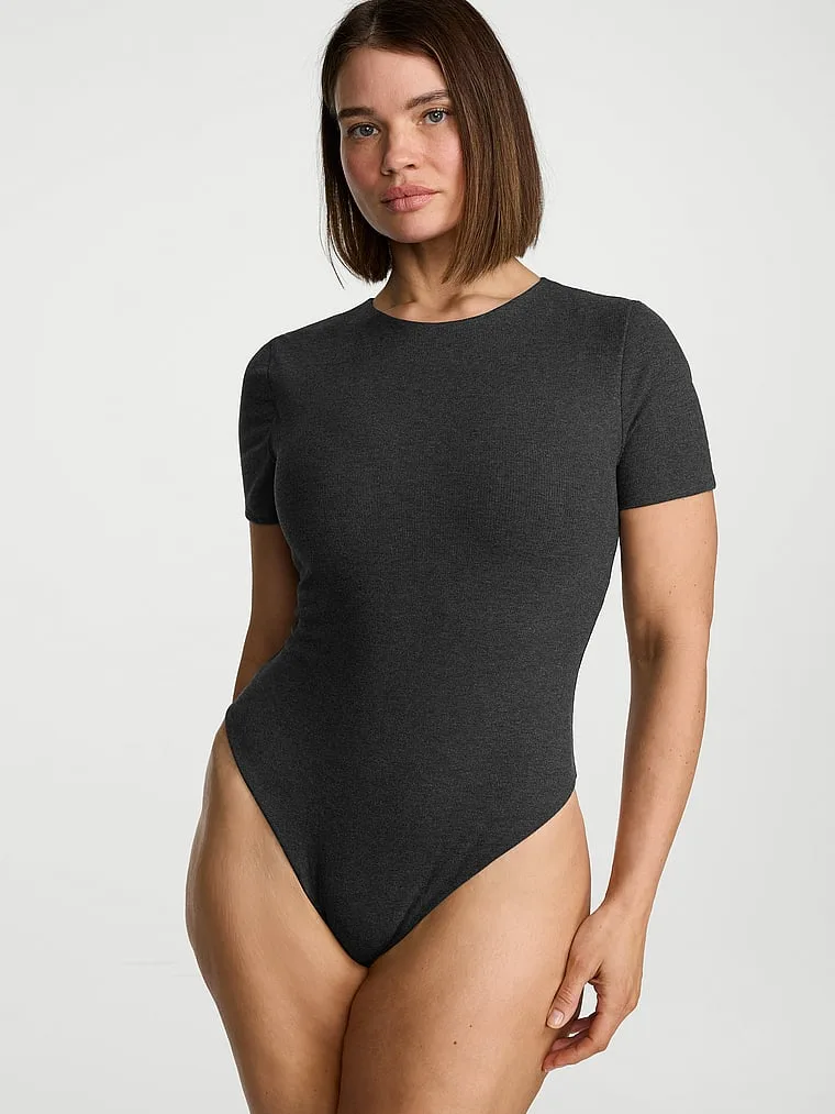 Корректирующее белье Victoria, разглаживающий боди в рубчик. Victoria'S Secret, Heather Charcoal Grey