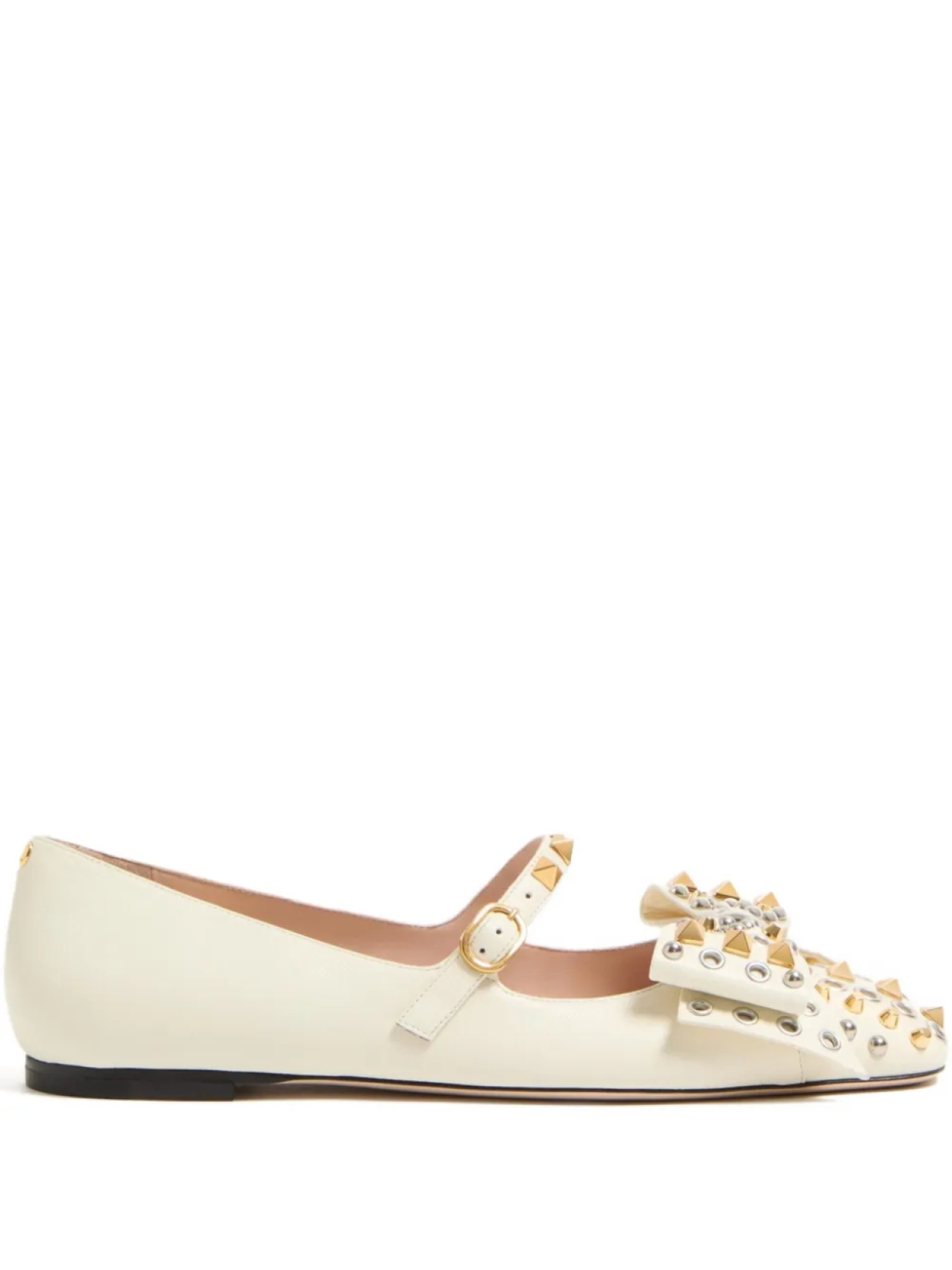 Балетки Valentino Garavani MARY-JANE BOWOW BALLERINA IN KIDSKIN WITH STUDS, нейтральный