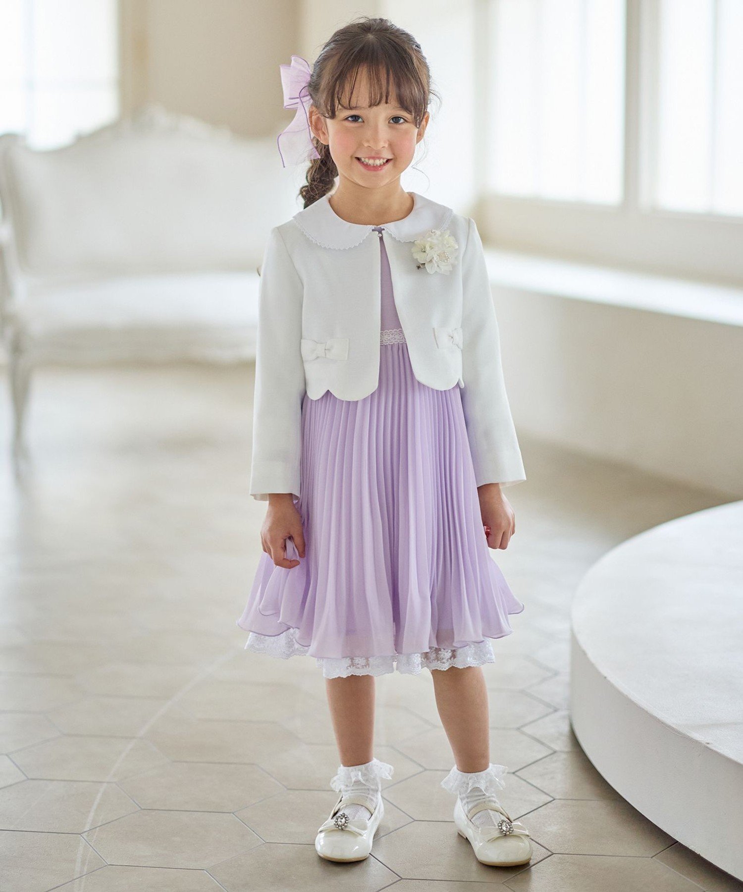Болеро с лентами + плиссированное платье из шифона ANY KIDS, Lavender [082] — фото 4