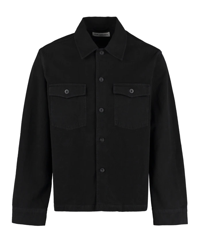 

Хлопковая рубашка-куртка с передними накладными карманами. Our Legacy, черный