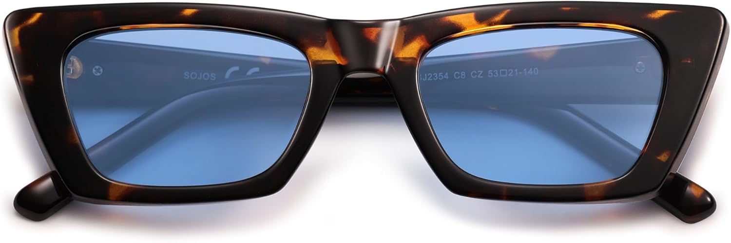 

SOJOS Модные прямоугольные поляризованные солнцезащитные очки «кошачий глаз» для женщин и мужчин, ретро, ​​маленькие узкие солнцезащитные очки с плоской верхней частью SJ2354, Tortoise/Blue Tint