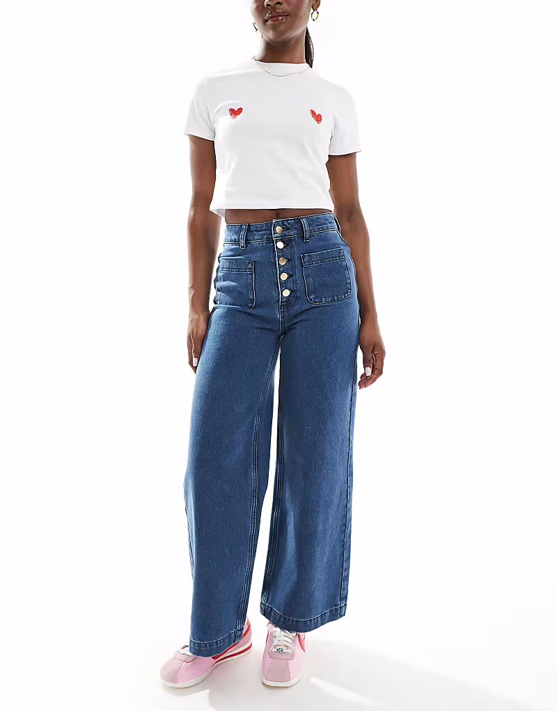 

Джинсы ASOS DESIGN с широкими штанинами и накладными карманами, сине-черного цвета