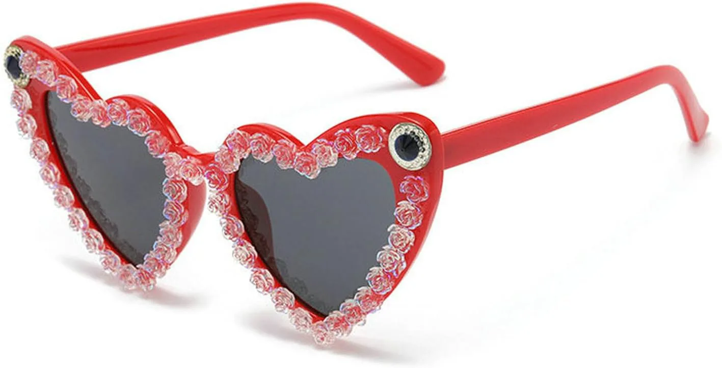 

Солнцезащитные очки COTIA в форме сердца, модные женские, с цветами, кристаллами, дизайном «Любовь, роза, бриллианты», милые очки для вечеринки, 2pcs Black+red
