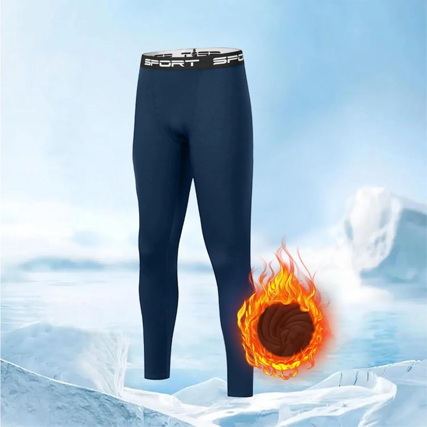 Generic Мужские термоштаны Long Johns, брюки с флисовой подкладкой для холодной погоды и активного отдыха, Navy — фото 2