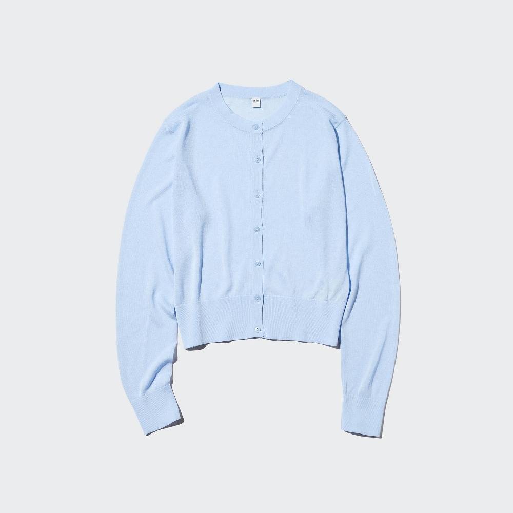 Кардиган Uniqlo Sheer Сrew Neck Short / washable, 60 светло-голубой