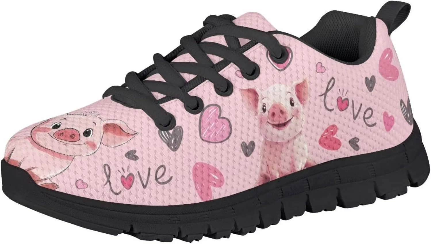 Детские кроссовки для бега с принтом Suhoaziia, Love Pink Pigs — фото 2