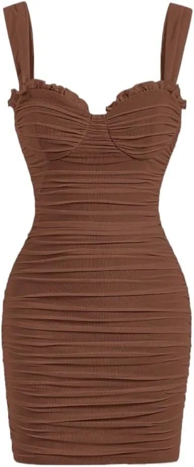 Женское короткое пляжное платье-комбинация с рюшами, Brown