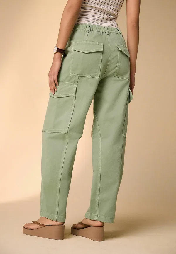 Брюки хлопковые Regular fit - barrel leg cargo trousers Next, khaki green, зеленый/хаки
