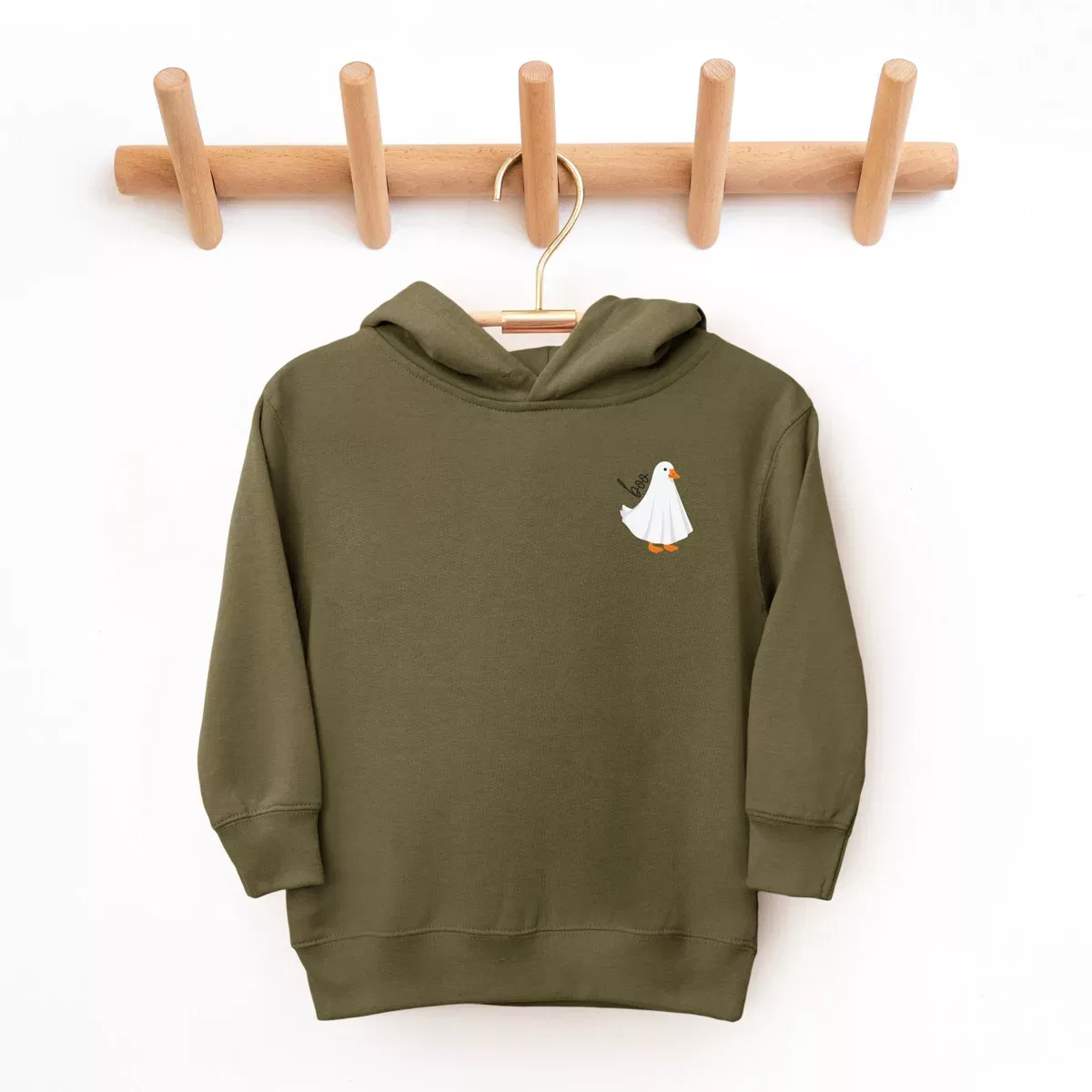 Детское худи с принтом Boo Ghost Goose The Juniper Shop, Army Green — фото 2
