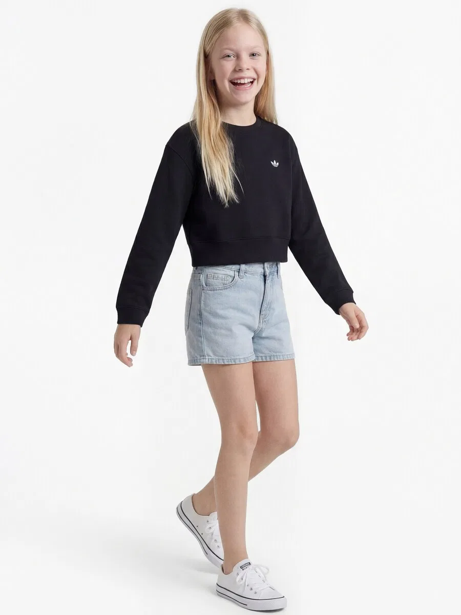 Толстовка ADIDAS ORIGINALS 'Boxy Crew Sweatshirt Fleece Long' черного цвета — фото 2