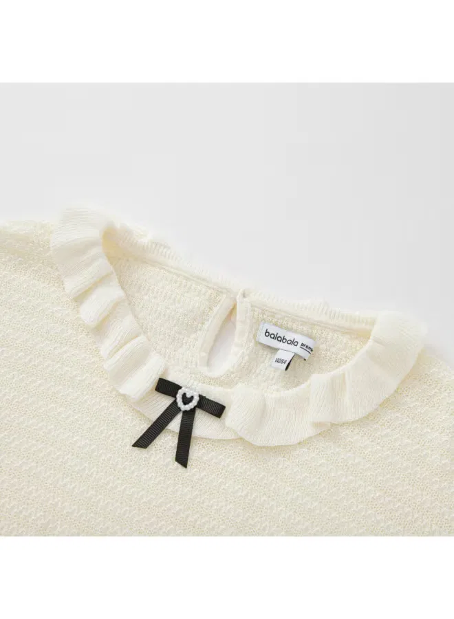 Свитер для девочек с коротким рукавом из хлопка Balabala, белый — фото 4