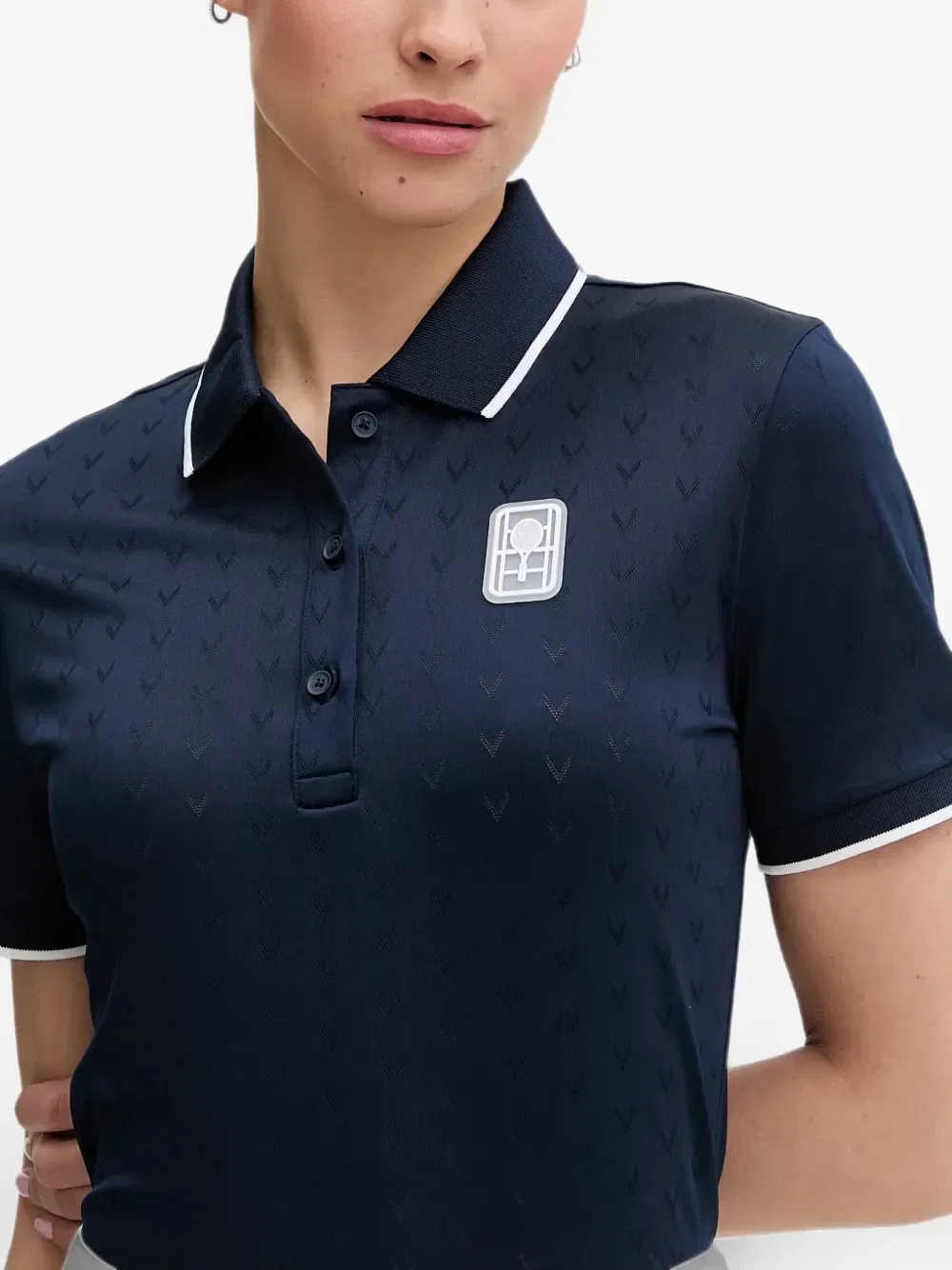 Рубашка поло Lacoste Heritage, синяя с монограммой — фото 4