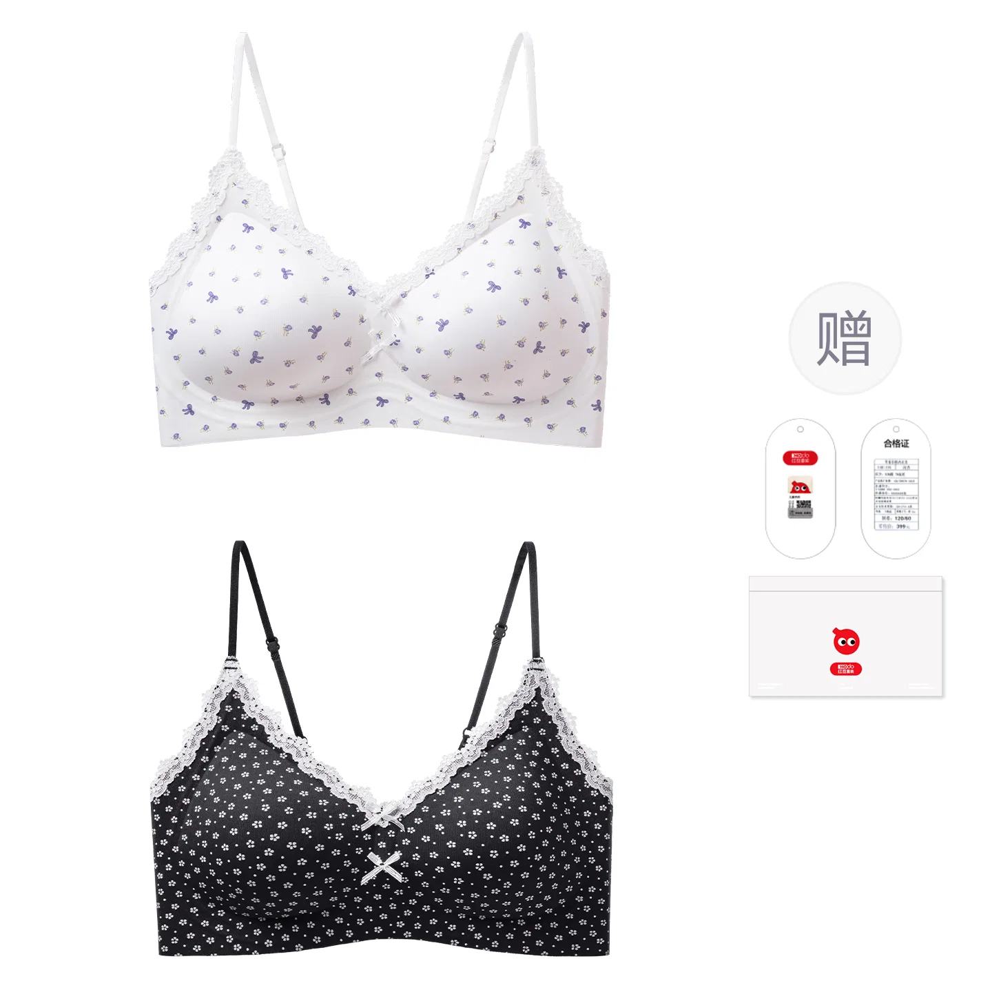 Детский бюстгальтер для девочек с принтом Sweet Floral Print Seamless Red bean, Фиолетовый + Черный