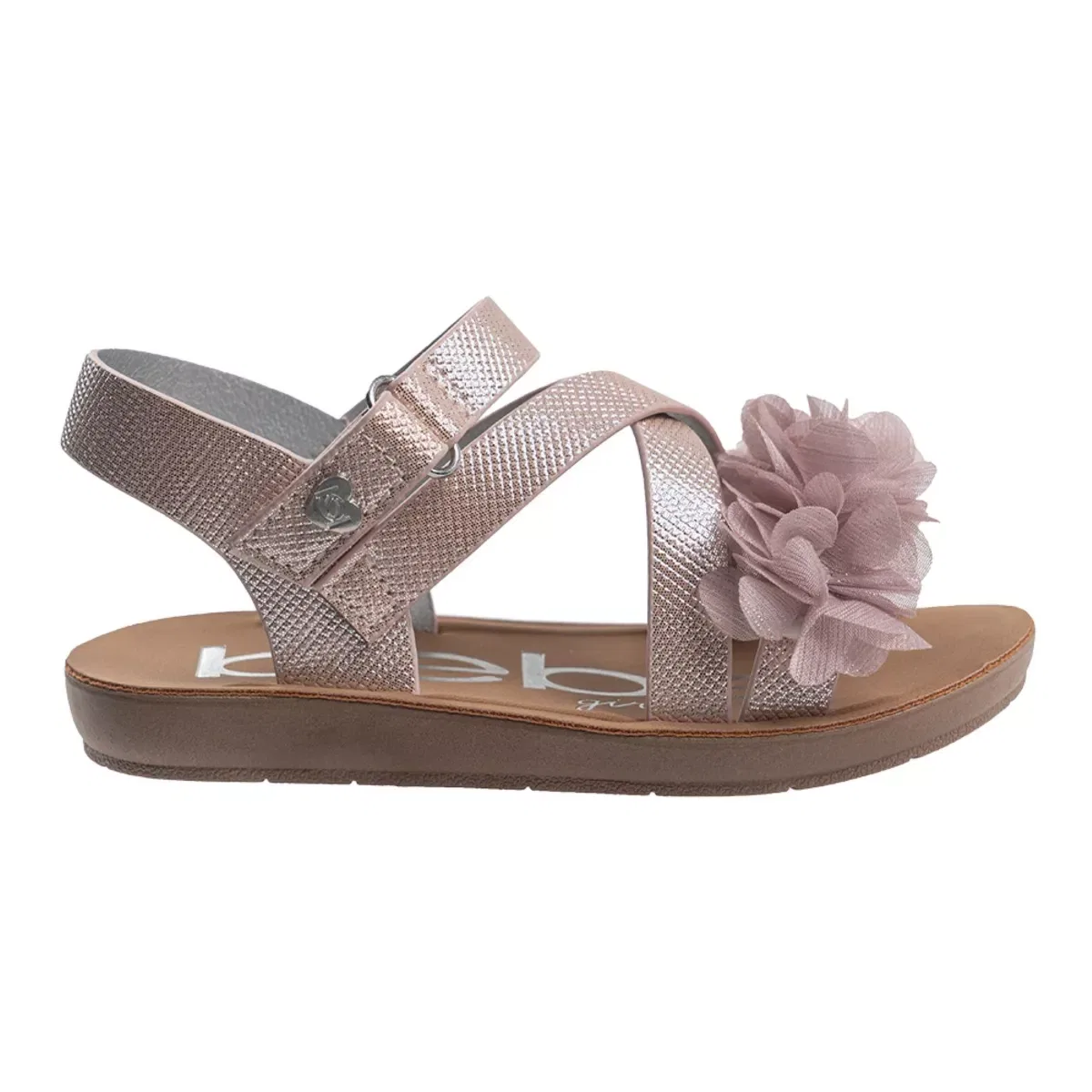 Детские сандалии для девочек с цветочным декором Bebe Metallic Floral Strap Sandals, Blush — фото 2