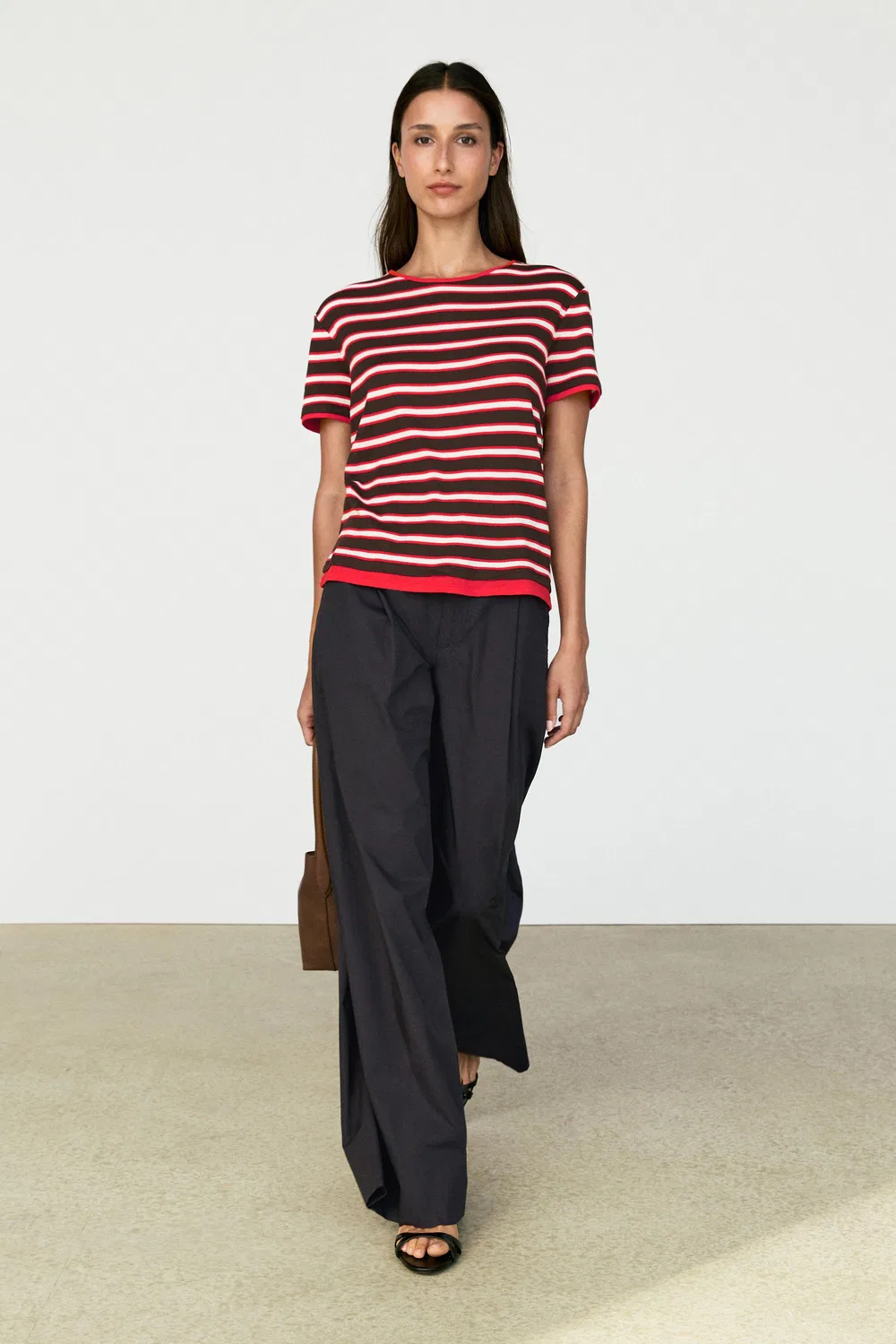 Футболка Massimo Dutti 100% Cotton Short Sleeve Striped, красный — фото 3