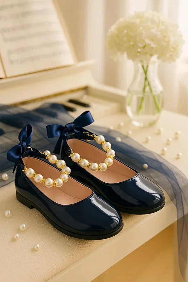 Детские туфли для девочек с жемчугом Sirri, Bright Navy Blue