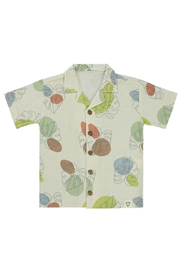 Детская рубашка для мальчиков с коротким рукавом Leaf patterned shirt Civil Boys, Ecru