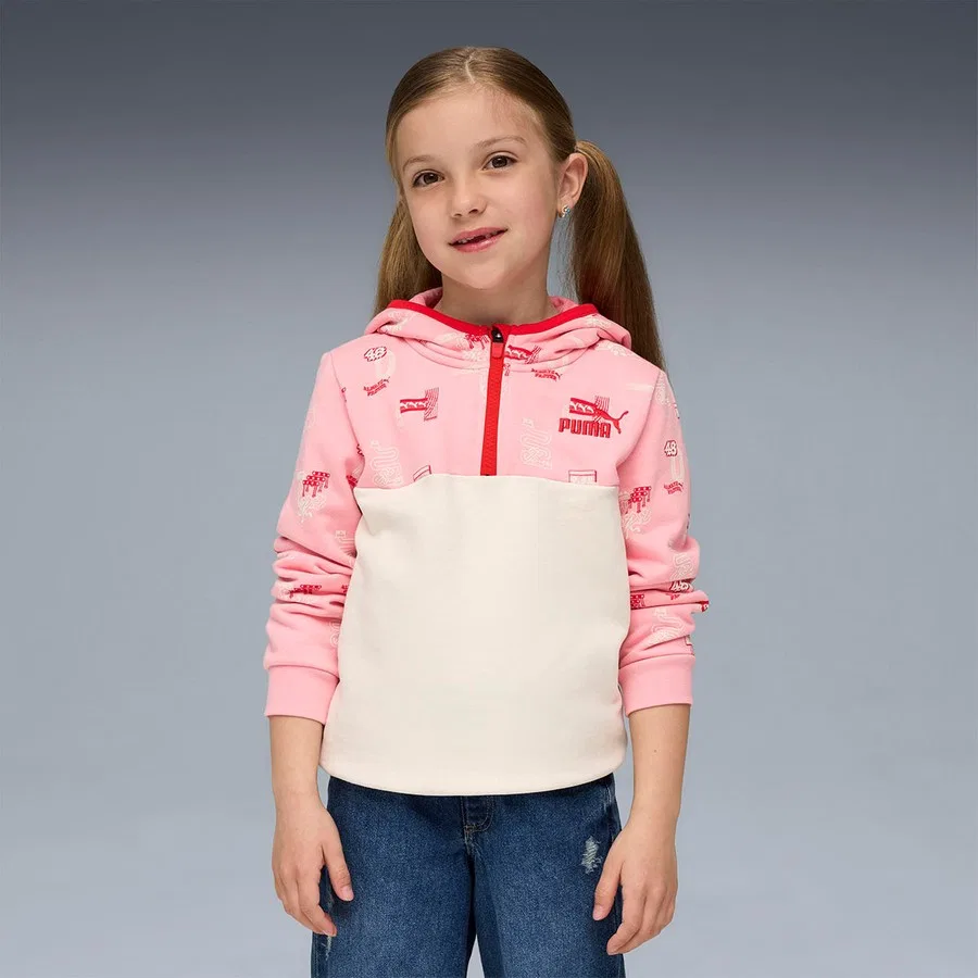 Детский свитшот с капюшоном Little Runners Half-Zip Puma, Бежевый/Темно-синий