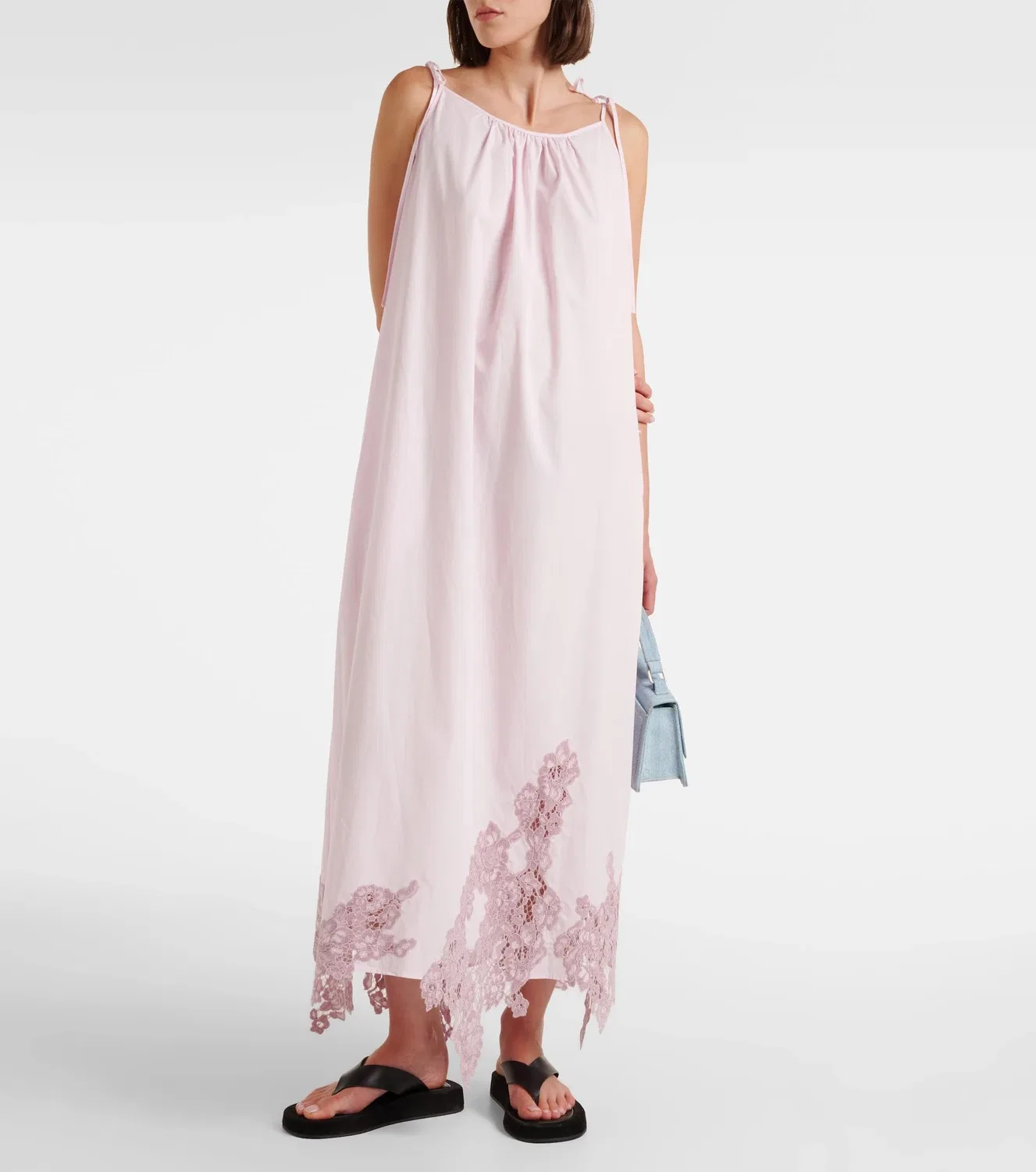 Хлопковое миди-платье с кружевной отделкой Acne Studios, розовый — фото 2