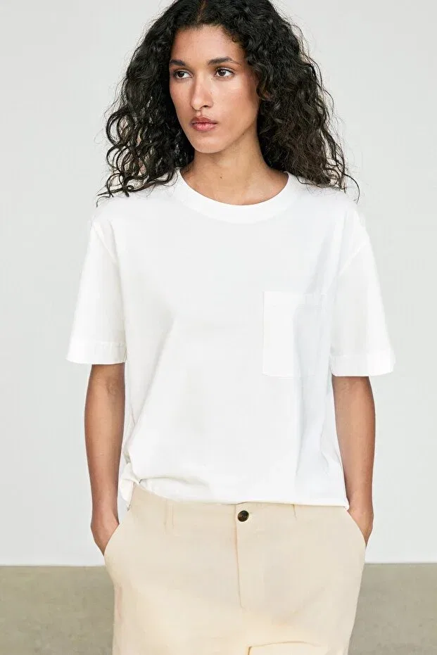 Женская футболка с коротким рукавом Massimo Dutti, Broken White — фото 2