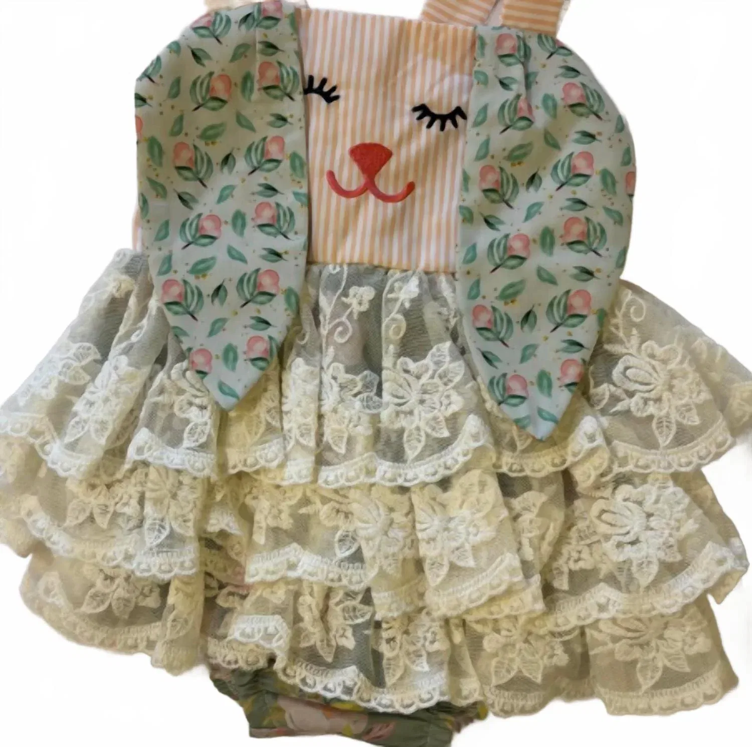 Детский боди-комбинезон для девочек с кружевом и зайчиком Wren Bunny Be Girl Clothing, Floral — фото 2