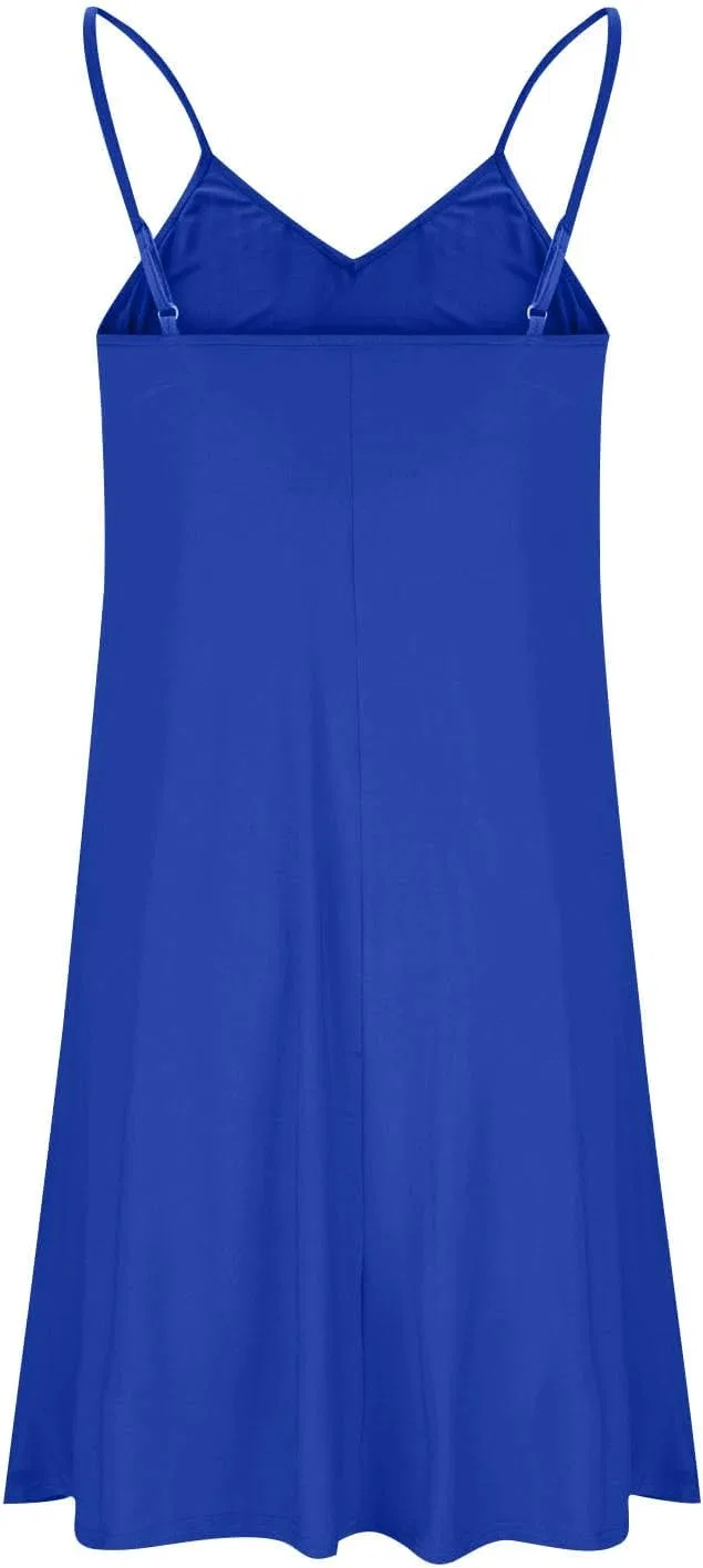 Женское мини-платье на тонких бретелях с V-образным вырезом, Solid Color, Blue — фото 3
