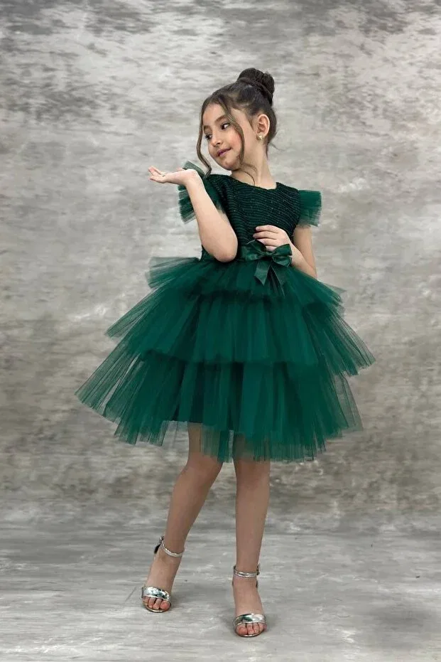 Детское платье для девочек с блестками Katkat Glitter Green Kids Evening Gown Birthday Party Wedding Dress 4/7 Aby260 Abiyekids, Green — фото 2