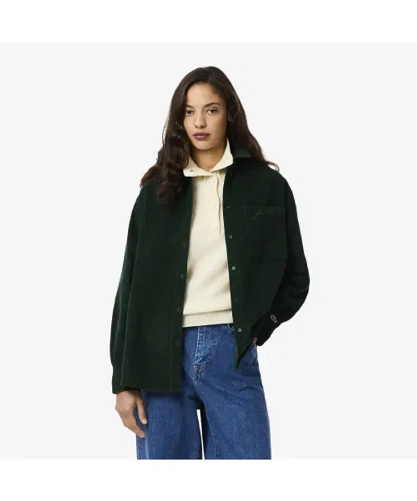 Рубашка Lacoste из вельвета с вышивкой логотипа, бежевая — фото 2