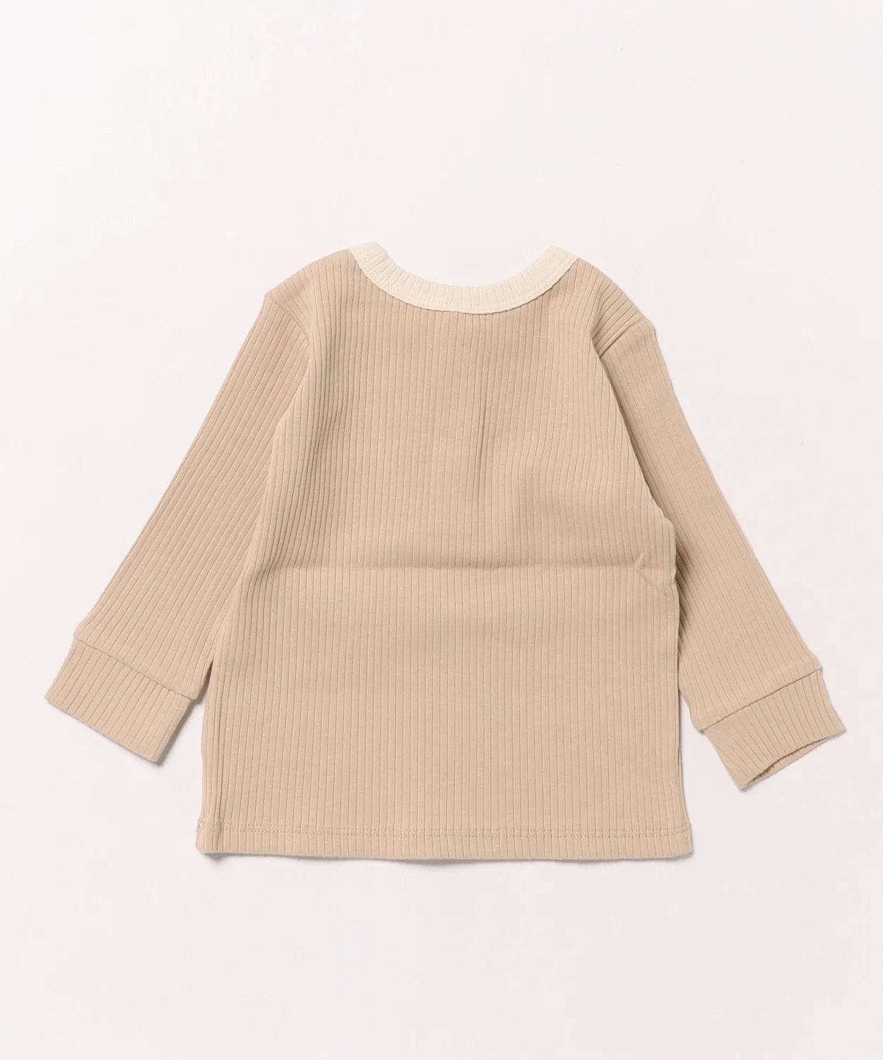 Детский трикотажный боди-комбинезон с длинным рукавомLatte Ribbed Henley Quincy Mae, Beige — фото 2