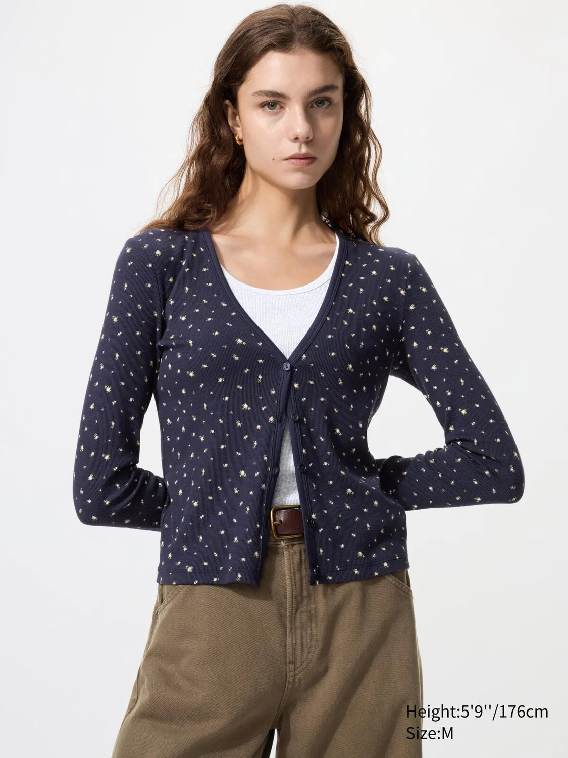 Кардиган Uniqlo, женский, темно-синий с цветочным узором