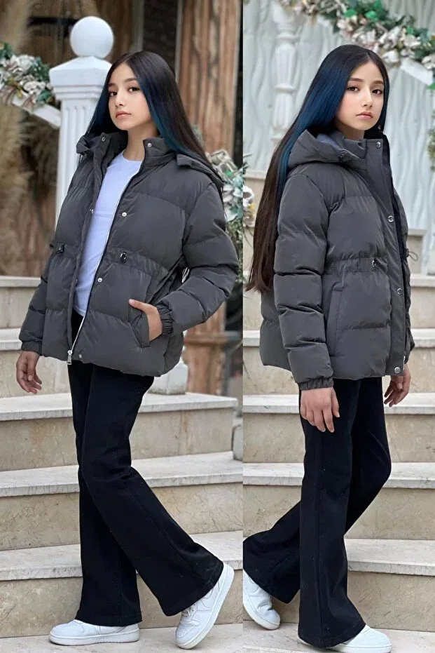 Детское зимнее пальто для девочек на молнии с капюшоном Zaziko Kids, Smoke Grey — фото 3